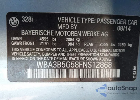 2015 BMW 328I xDrive z USA, uszkodzony, nr VIN WBA3B5G58FNS12868